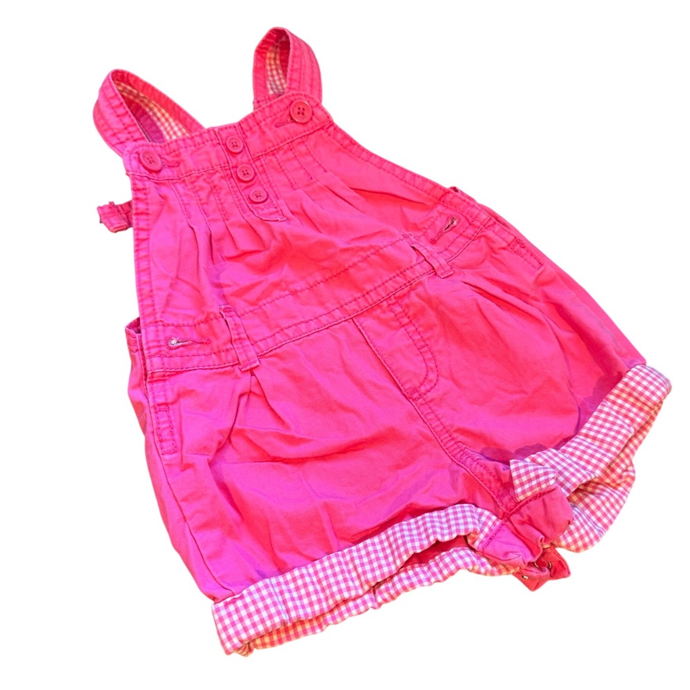 OshKosh Bgosh Pink Gingham Trim Cotton Shortalls 18 Months - Picture 3 of 8
